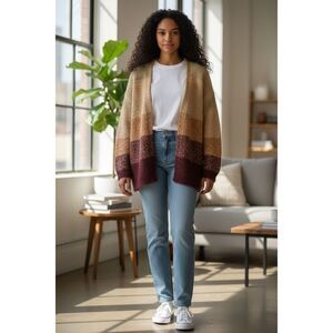 Lucky Brand Brown Ombre Dye Oversize Open Cardigan In Rust Wool Blend Size M